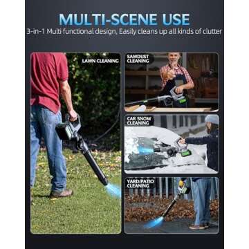 Leaf Blower - 150000RPM Electric Cordless Leaf Blower - 2 X 4.0Ah Batteries and Charger - 3 Speed Mode - 21V Lightweight Leaf Blower Cordless for Patio Cleaning, Lawn Care (Black)