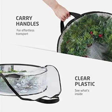 ZOBER Christmas Wreath Storage Container - 30 Inch Plastic Wreath Storage Bag - Dual Zippered Wreath Bag - Durable Stitch Reinforced Handles - Wreath Christmas Storage - 2 Pack