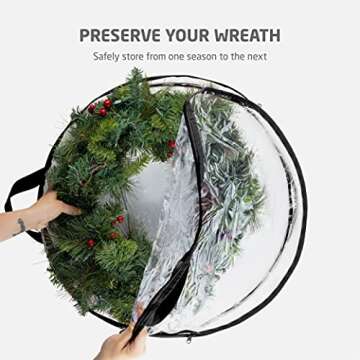 ZOBER Christmas Wreath Storage Container - 30 Inch Plastic Wreath Storage Bag - Dual Zippered Wreath Bag - Durable Stitch Reinforced Handles - Wreath Christmas Storage - 2 Pack
