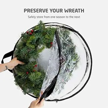 ZOBER Christmas Wreath Storage Container - 30 Inch Plastic Wreath Storage Bag - Dual Zippered Wreath Bag - Durable Stitch Reinforced Handles - Wreath Christmas Storage - 2 Pack