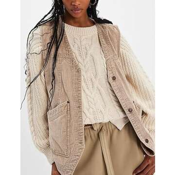 Zontroldy Women's Vintage V Neck Corduroy Vests - Chic Sleeveless Cardigan Outerwear with Pockets