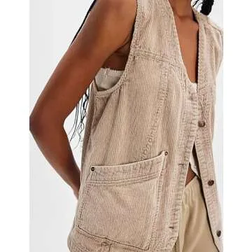 Zontroldy Vintage V Neck Corduroy Vests for Women