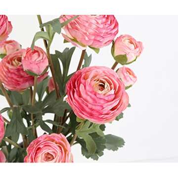 Artificial Ranunculus Pink Silk Flowers persian Buttercup,18 Heads Vintage Long Stems Fake Flowers for Home Wedding Decoration Bride Bouquet Silk Rose for Flowers Crafts Floral Arrangement (Pink)