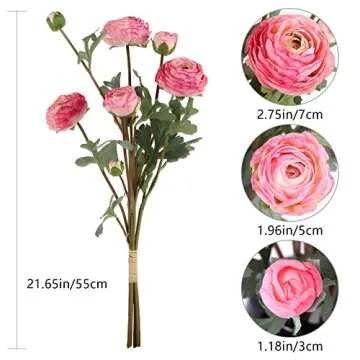 Artificial Ranunculus Pink Silk Flowers persian Buttercup,18 Heads Vintage Long Stems Fake Flowers for Home Wedding Decoration Bride Bouquet Silk Rose for Flowers Crafts Floral Arrangement (Pink)