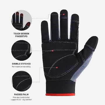 HANDLANDY Work Gloves Touchscreen Synthetic Leather Utility Gloves