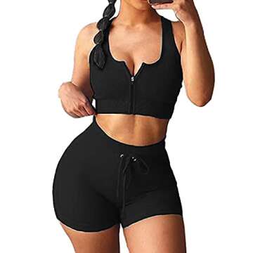 SVVINN Workout Outfits for Women 2 piece Yoga Sets Seamless Ribbed High Waist Shorts with Sports Bra Activewear Set