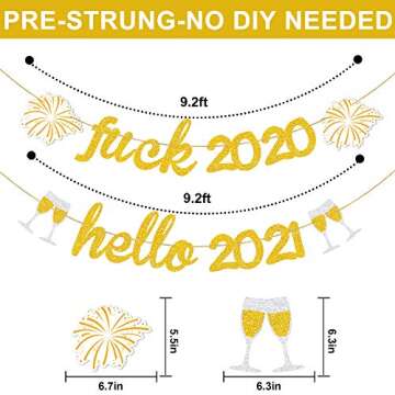Farewell 2020 Hello 2021 Banner Gold Glitter - No DIY Required - 2021 New Year Decorations - 2021 Ne...
