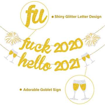 Gold Glitter 2021 New Year Banner - No Assembly Needed