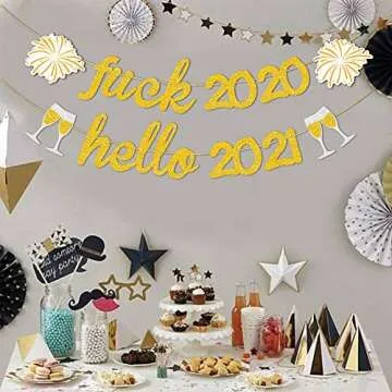 Gold Glitter 2021 New Year Banner - No Assembly Needed
