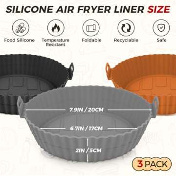 Buauty 3 Pack Air Fryer Silicone Liners 8inch Air Fryer Silicone Pot Reusable Food Grade Silicone Ai...