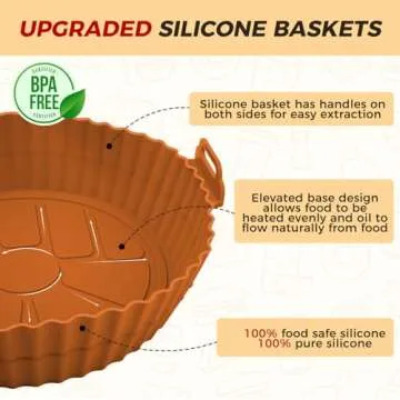 Buauty 3 Pack Air Fryer Silicone Liners 8inch Air Fryer Silicone Pot Reusable Food Grade Silicone Airfryer Liners Baking Basket Accessories Replacement of Flammable Disposable Parchment Paper
