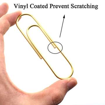HAHIYO Paperclips 4 inch (100mm) Extra Large Paper Clips Sturdy Bright Gold Vinyl Coated Prevent Scratching Tearing The Pages for Bookmark Organize Home Office School 14 Pack