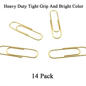 HAHIYO Paperclips 4 inch (100mm) Extra Large Paper Clips Sturdy Bright Gold Vinyl Coated Prevent Scratching Tearing The Pages for Bookmark Organize Home Office School 14 Pack