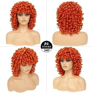 DZtineke 14 Inch Curly Wigs for Black Women Short Curly Wig with Bangs Big Loose Cute Kinky Curly Hair Synthetic Soft Wigs for Daily Party Cosplay (Ginger)