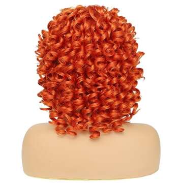 DZtineke 14 Inch Curly Wigs for Black Women Short Curly Wig with Bangs Big Loose Cute Kinky Curly Hair Synthetic Soft Wigs for Daily Party Cosplay (Ginger)