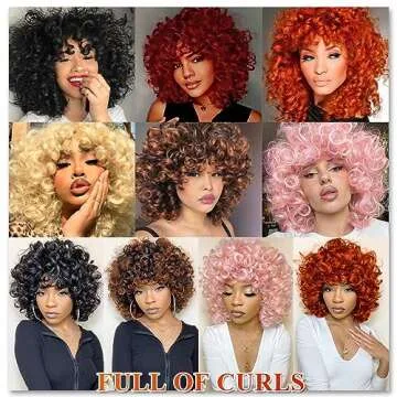 DZtineke 14 Inch Curly Wigs for Black Women Short Curly Wig with Bangs Big Loose Cute Kinky Curly Hair Synthetic Soft Wigs for Daily Party Cosplay (Ginger)