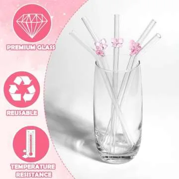 Charming 6-Pack Bow Reusable Glass Straws Set