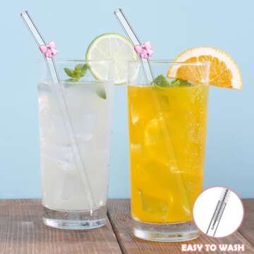 Charming 6-Pack Bow Reusable Glass Straws Set