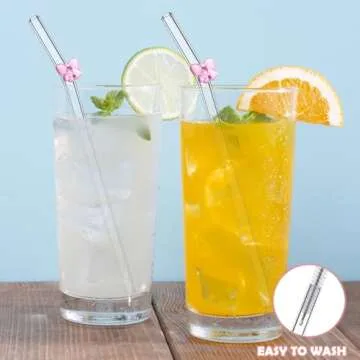 Charming 6-Pack Bow Reusable Glass Straws Set