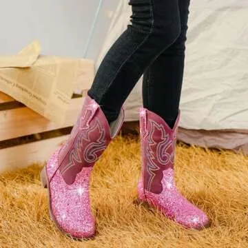 Motasha Girls Cowgirl Boots - Glittery Western Style for Kids