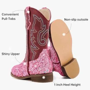 Motasha Girls Cowgirl Boots - Glittery Western Style for Kids