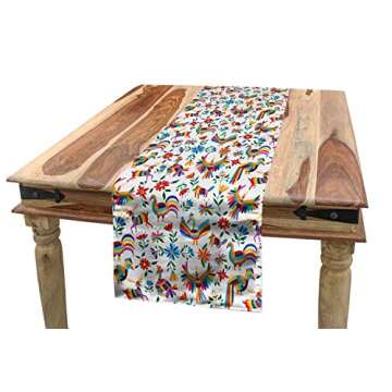Ambesonne Mexican Table Runner, Traditional Latin American Art Design with Natural Inspirations Flow...