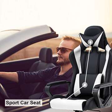 Gaming Chair Massage Office Chair Racing Chair with Lumbar Support Arms Headrest High Back PU Leathe...
