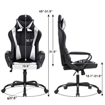 Gaming Chair Massage Office Chair Racing Chair with Lumbar Support Arms Headrest High Back PU Leather Ergonomic Desk Chair Rolling Swivel Adjustable PC Computer Chair for Women Adults Girls(White)
