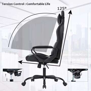 Gaming Chair Massage Office Chair Racing Chair with Lumbar Support Arms Headrest High Back PU Leather Ergonomic Desk Chair Rolling Swivel Adjustable PC Computer Chair for Women Adults Girls(White)