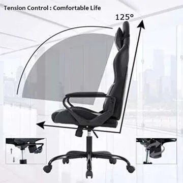 Gaming Chair Massage Office Chair Racing Chair with Lumbar Support Arms Headrest High Back PU Leather Ergonomic Desk Chair Rolling Swivel Adjustable PC Computer Chair for Women Adults Girls(White)