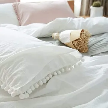 ETDIFFE Pom Pom Duvet Cover Set Queen Size Stylish Bedding