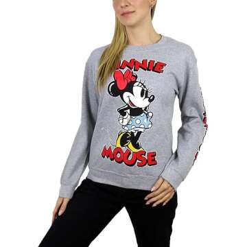 Disney Minnie Mouse Pullover Sweatshirt (US, Alpha, Large, Regular, Regular, Minnie Gray Heather)