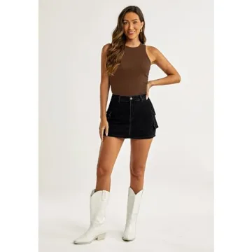 luvamia Y2K Cargo Denim Shorts for Women Casual Summer High Waisted Jean Skorts for Woman Black Skort High Waisted Black Skort for Women Cargo Skirt Washed Black Size Small Fits Size 4 Size 6