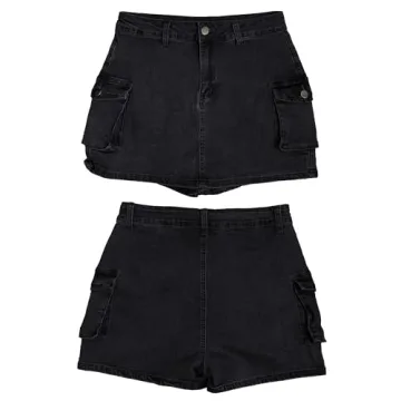 luvamia Y2K Cargo Denim Shorts for Women Casual Summer High Waisted Jean Skorts for Woman Black Skort High Waisted Black Skort for Women Cargo Skirt Washed Black Size Small Fits Size 4 Size 6