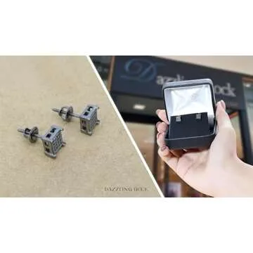 Dazzlingrock Collection Round 0.10 Cttw Black Diamond Cluster Square Unisex Stud Earrings in Black Plated 925 Sterling Silver in Screw Back