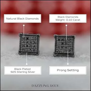 Dazzlingrock Collection Round 0.10 Cttw Black Diamond Cluster Square Unisex Stud Earrings in Black Plated 925 Sterling Silver in Screw Back