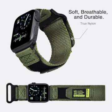 Nereides Compatible with Apple Watch Series 10 Band Series 9/8/7/6/5/4/SE/SE2/Ultra 1/2, Nylon Sports Strap with Woven Design for 49mm/46mm/45mm/44mm (L, Army Green)