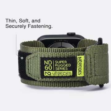 Nereides Compatible with Apple Watch Series 10 Band Series 9/8/7/6/5/4/SE/SE2/Ultra 1/2, Nylon Sports Strap with Woven Design for 49mm/46mm/45mm/44mm (L, Army Green)