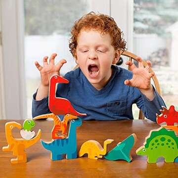Dinosaur Puzzle 3D Wood Jigsaw for Toddlers & Kids Age 3 +, 9”x 9” x .5”, Bright Colorful Shape Sorting, Promotes Play Imagination Creativity & Learning, Non Toxic, Super Fun Gift