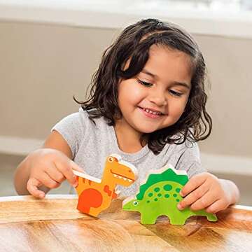 Dinosaur Puzzle 3D Wood Jigsaw for Toddlers & Kids Age 3 +, 9”x 9” x .5”, Bright Colorful Shape Sorting, Promotes Play Imagination Creativity & Learning, Non Toxic, Super Fun Gift