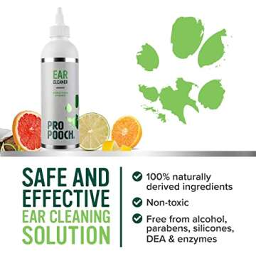 Pro Pooch Dog Ear Cleaner Solution - All-Natural 8oz Cat & Dog Ear Wash Drops for Cleaning, Grooming Supplies, and Puppy Treatment for Waxy Ears, Infection, Odor