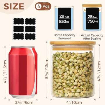 ComSaf 25oz Glass Food Storage Jars Set of 6, Clear Glass Storage Containers with Lids, Pantry Organ...