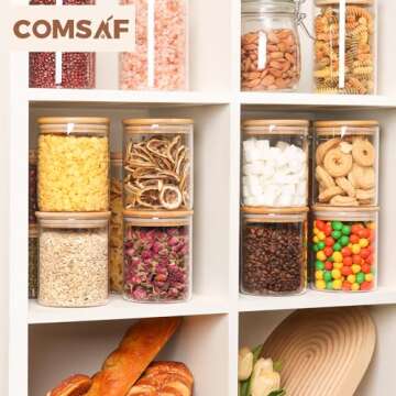 ComSaf 25oz Glass Food Storage Jars Set of 6, Clear Glass Storage Containers with Lids, Pantry Organization Jar, Spice Jar, Blooming Tea, Coffee and Sugar Container, Small Canister Set for Kitchen