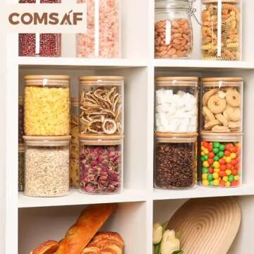 ComSaf 25oz Glass Food Storage Jars Set of 6, Clear Glass Storage Containers with Lids, Pantry Organization Jar, Spice Jar, Blooming Tea, Coffee and Sugar Container, Small Canister Set for Kitchen