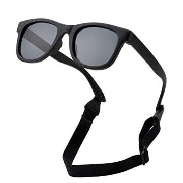 Bouryo Flexible Polarized Baby Sunglasses with Strap Adjustable for Toddler 0-24 Months (Black/Black+ Pink/Black)
