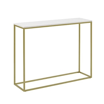Walker Edison Modern Metal and Glass Rectangle Entry Table Living Room Accent Ottoman Storage Shelf,...