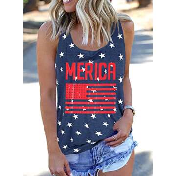 FAYALEQ American Flag Tank Tops Women USA Stars Stripes Sleeveless Vest 4th of July Patriotic Summer Tanks