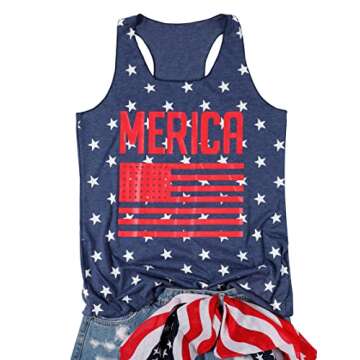 FAYALEQ American Flag Tank Tops Women USA Stars Stripes Sleeveless Vest 4th of July Patriotic Summer Tanks