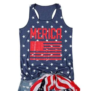 FAYALEQ American Flag Tank Tops Women USA Stars Stripes Sleeveless Vest 4th of July Patriotic Summer Tanks