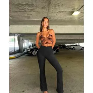 OQQ Women's 2 Piece Yoga Pants Ribbed Seamless Workout High Waist Cross Over Bell Bottoms Exercise F...